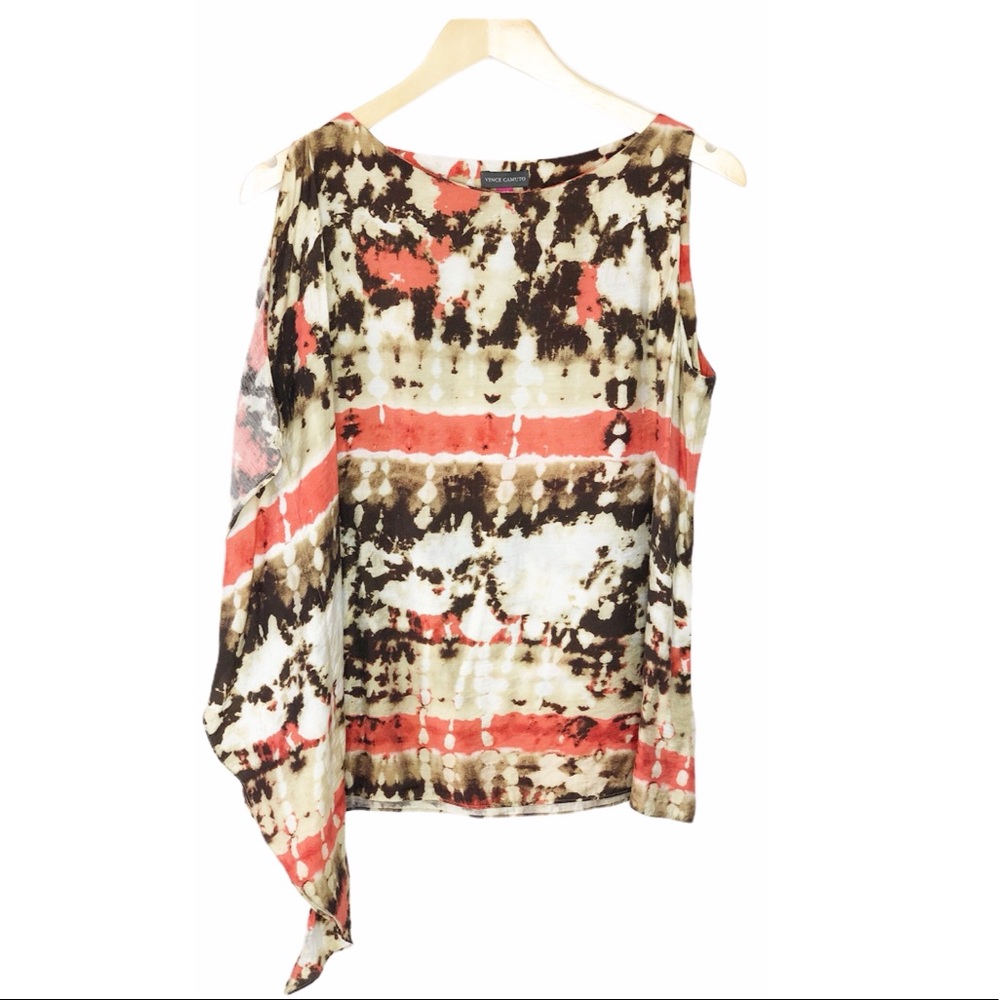 Vince Camuto Orange Tie Dye Asymmetrical Blouse